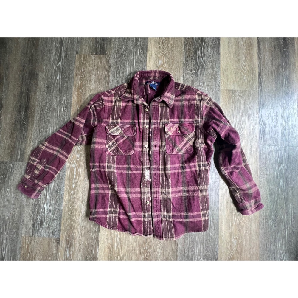 Five Brother Flannel Shirt Mens XL Purple Plaid Long Sleeve Heavy Cotton Button